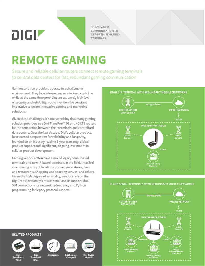 3G and 4G LTE Communication to Off-Premise Gaming Terminals