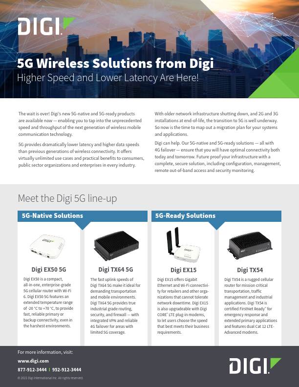 Página de portada de las soluciones inalámbricas 5G de Digi