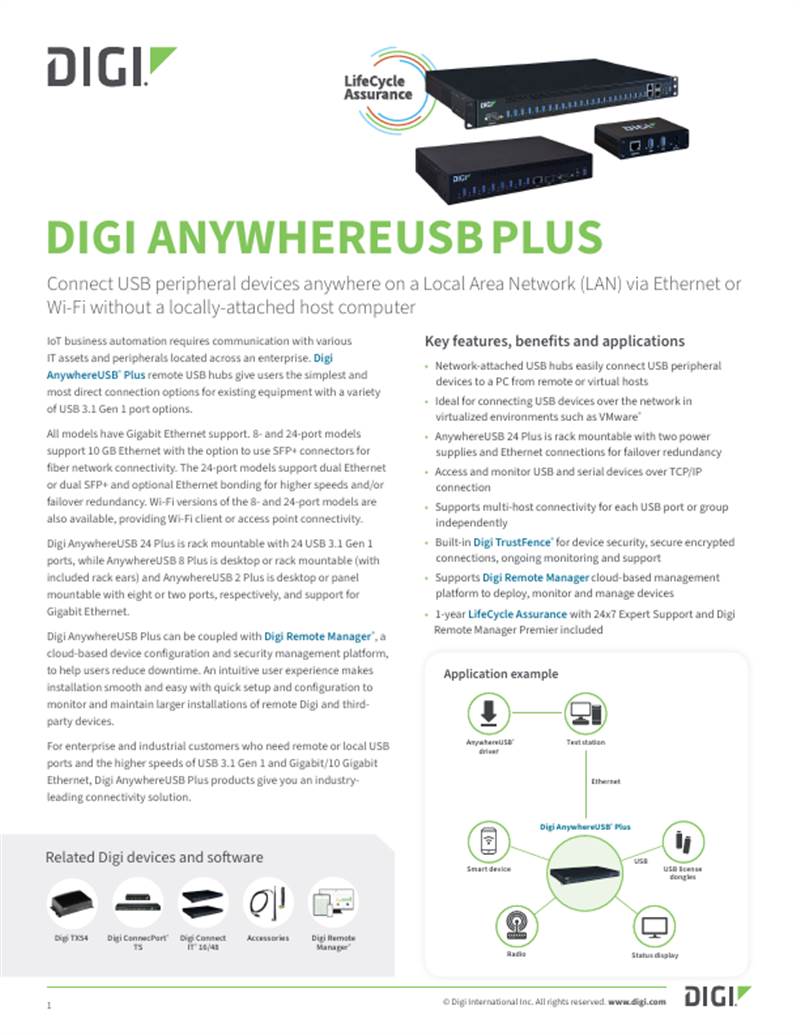 Digi AnywhereUSB Plus 系列数据表