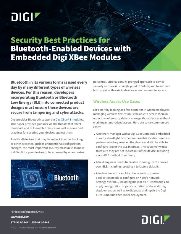 Portada de Prácticas recomendadas de seguridad para dispositivos con Bluetooth con módulos Digi XBee integrados