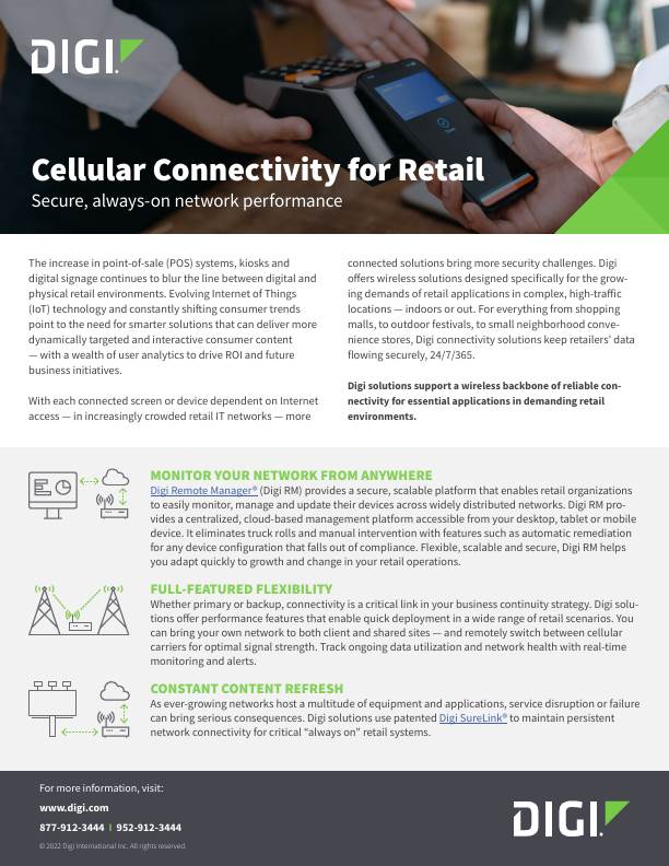 Page de couverture sur la connectivité cellulaire pour la vente au détail