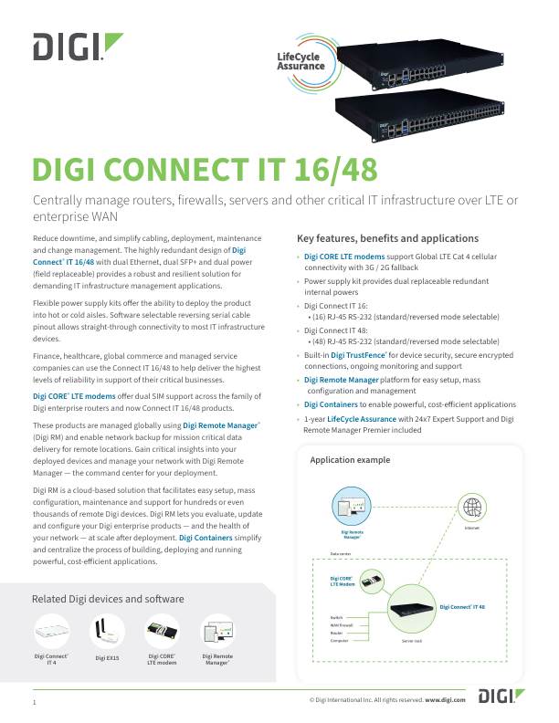 Portada de la hoja de datos de Digi Connect IT 16/48