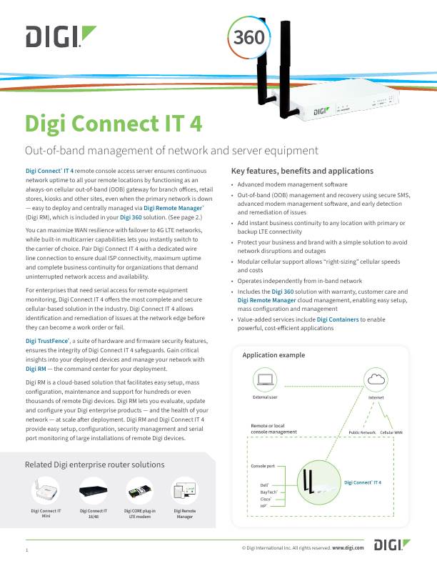 Portada de la hoja de datos de Digi Connect IT 4