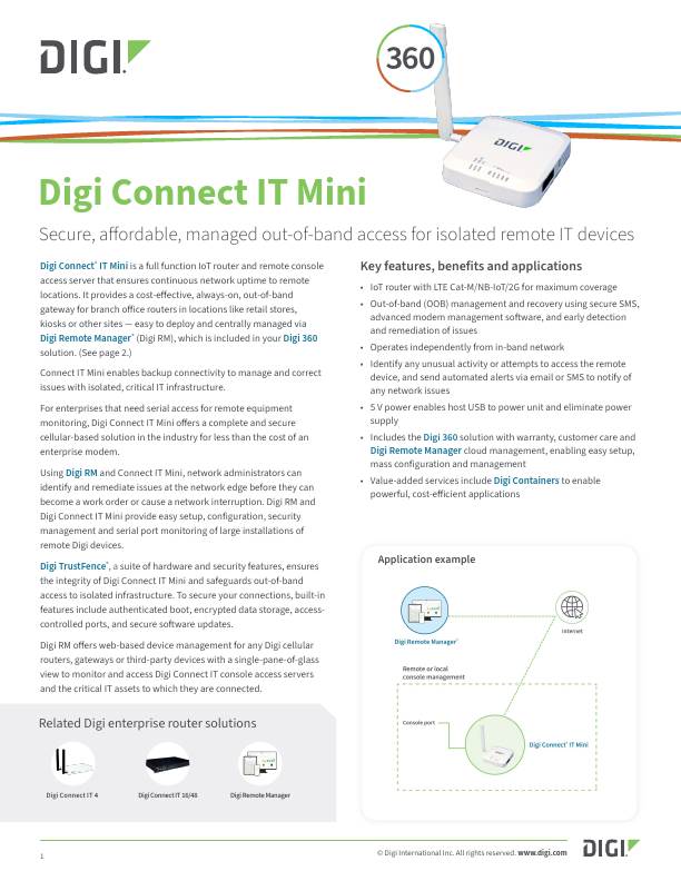 Page de couverture de la fiche technique Digi Connect IT Mini