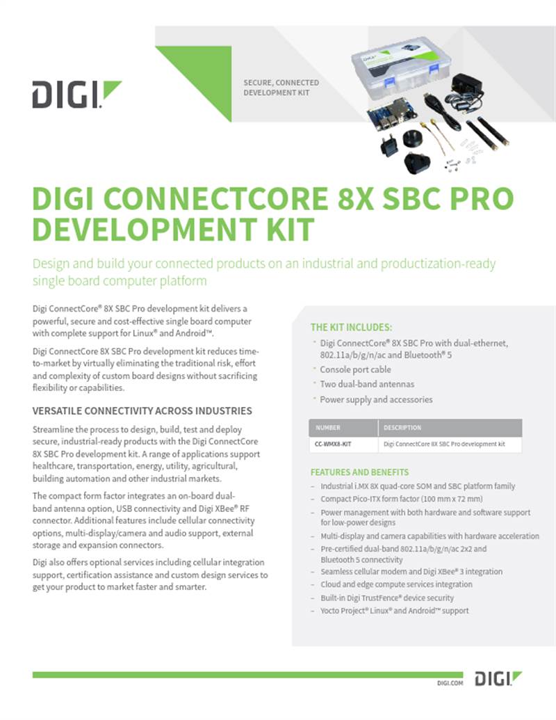 Digi ConnectCore 8X SBC Pro 开发套件数据表