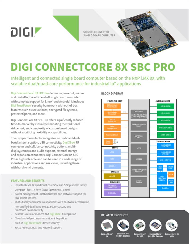 Digi ConnectCore 8X SBC Pro Fiche technique