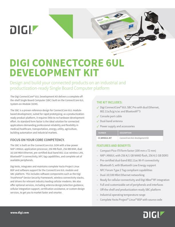 Digi ConnectCore 6UL 开发套件数据表