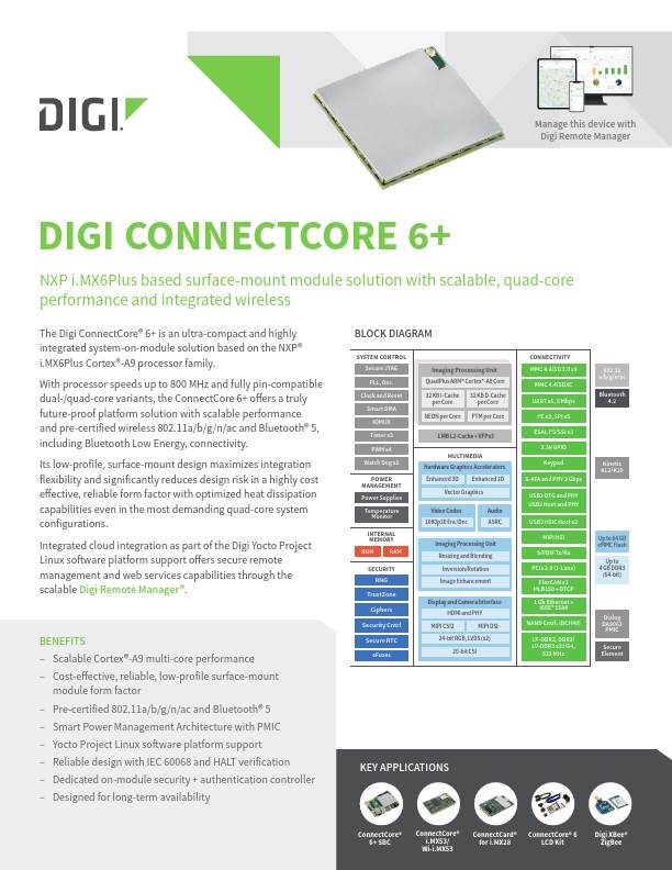 Digi ConnectCore 6+ Page de couverture de la fiche technique