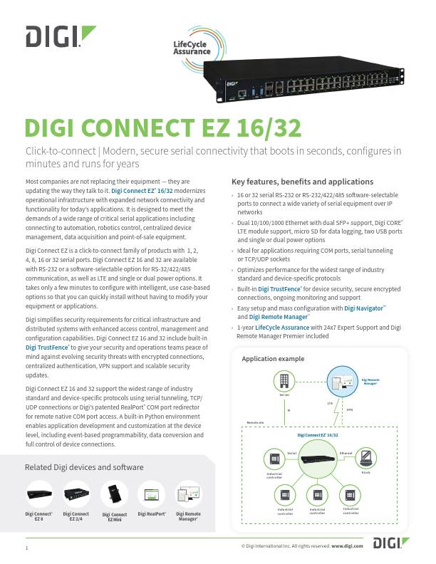 Digi Connect EZ 16/32 数据表