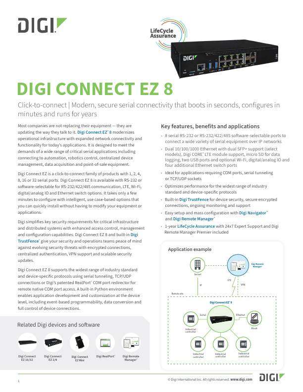 Digi Connect EZ 8 数据表封面页