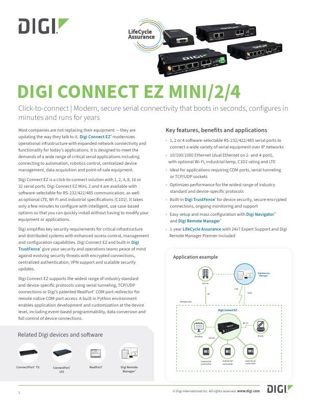 Digi Connect EZ Datasheet cover page