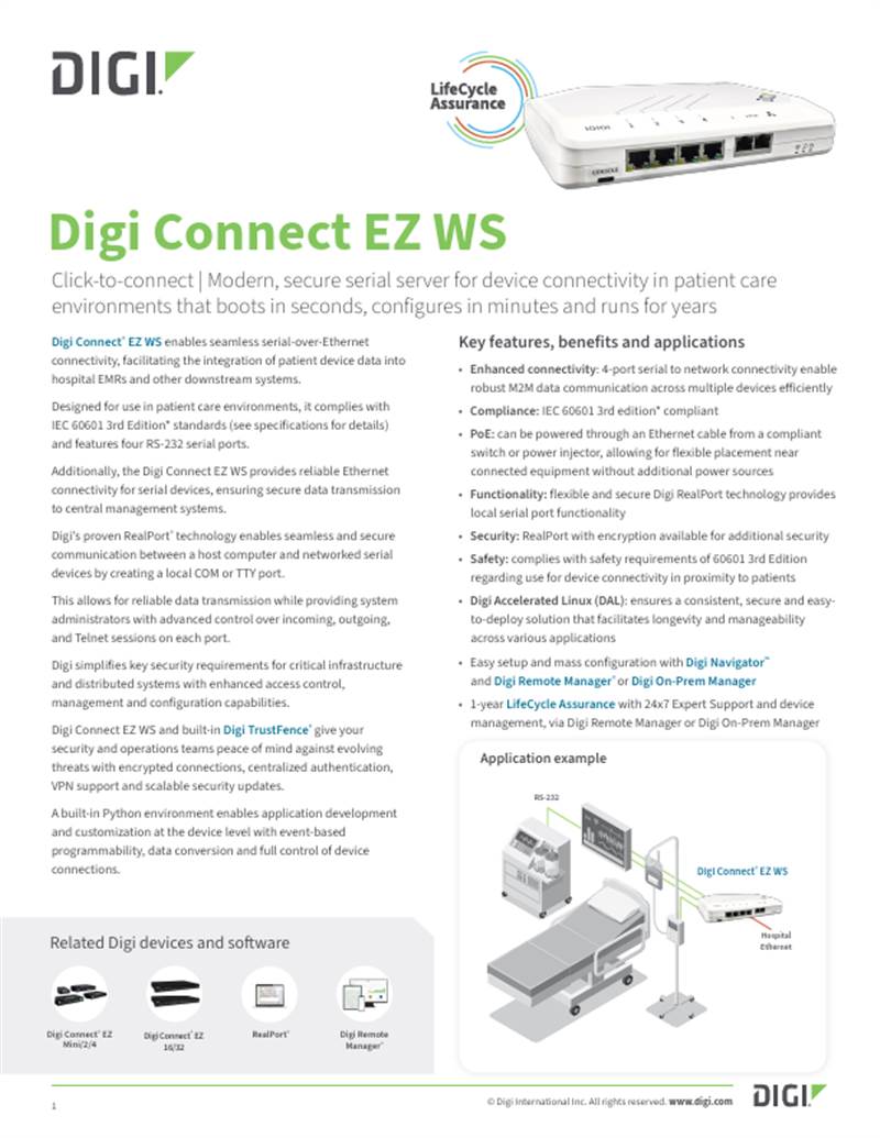 Digi Connect EZ WS Datenblatt