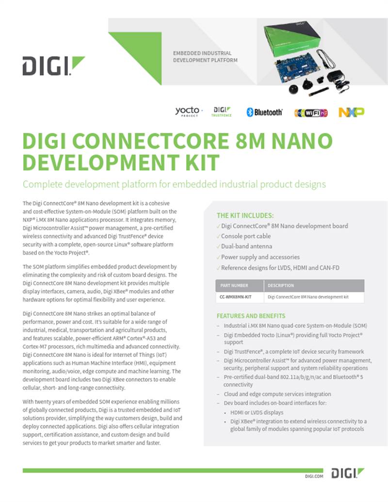 Digi ConnectCore 8M Nano Development Kit Fiche technique