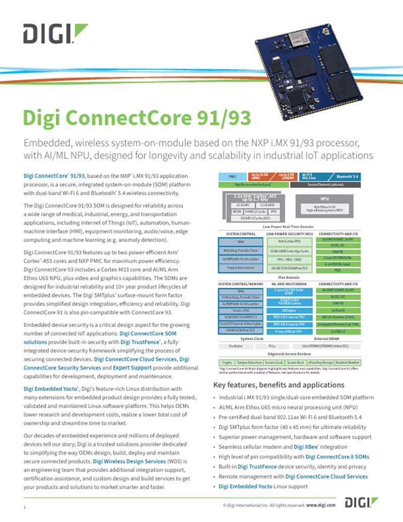 Digi ConnectCore 91/93 | Digi International Digi ConnectCore 91/93 | Digi International