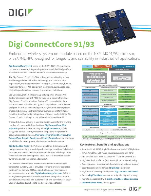 Digi ConnectCore 93 Page de couverture de la fiche technique