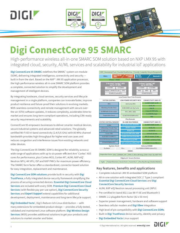 Digi ConnectCore 95 SMARC Datasheet | Digi International