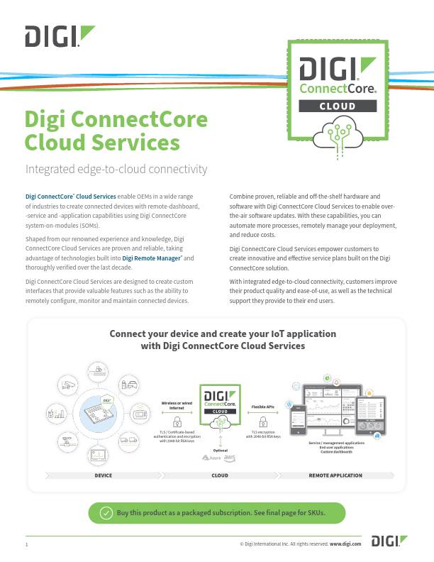 Digi ConnectCore 云服务数据表封面页