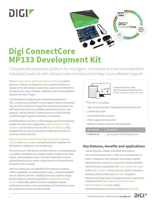 Digi ConnectCore MP133 Development Kit cover page