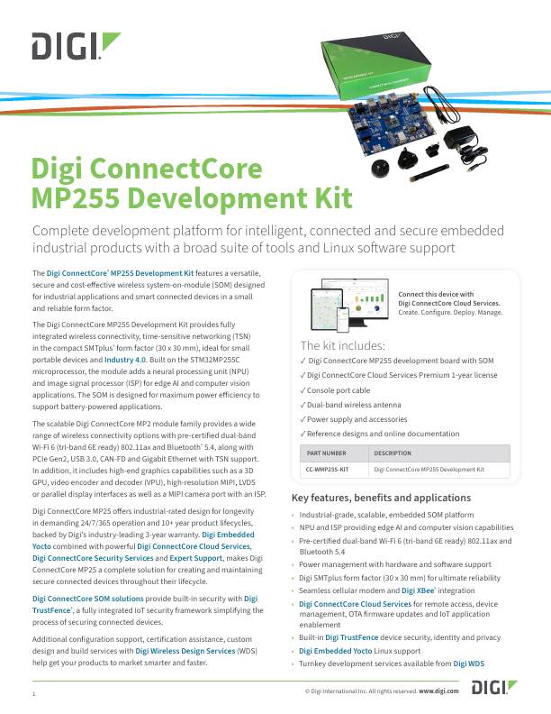 Digi ConnectCore MP255 Development Kit Datenblatt Deckblatt