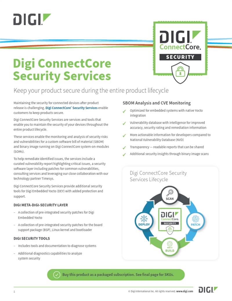 Digi ConnectCore 安保服务数据表