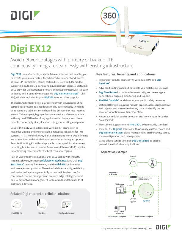 Page de couverture de la fiche technique du Digi EX12