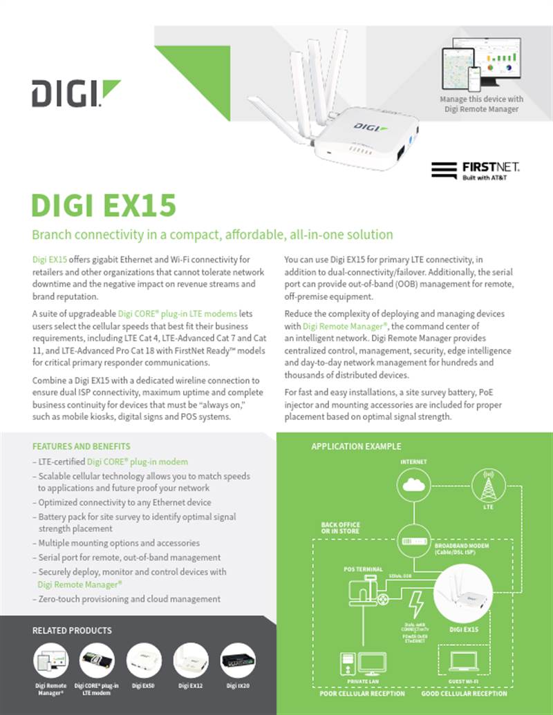 Digi EX15 数据表