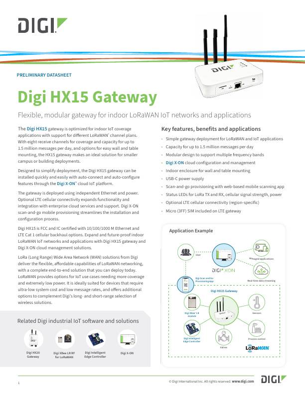 Digi HX15 Gateway Datasheet cover page