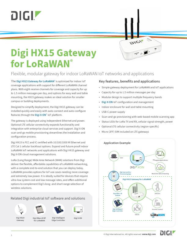 Digi HX15 Gateway Datasheet cover page