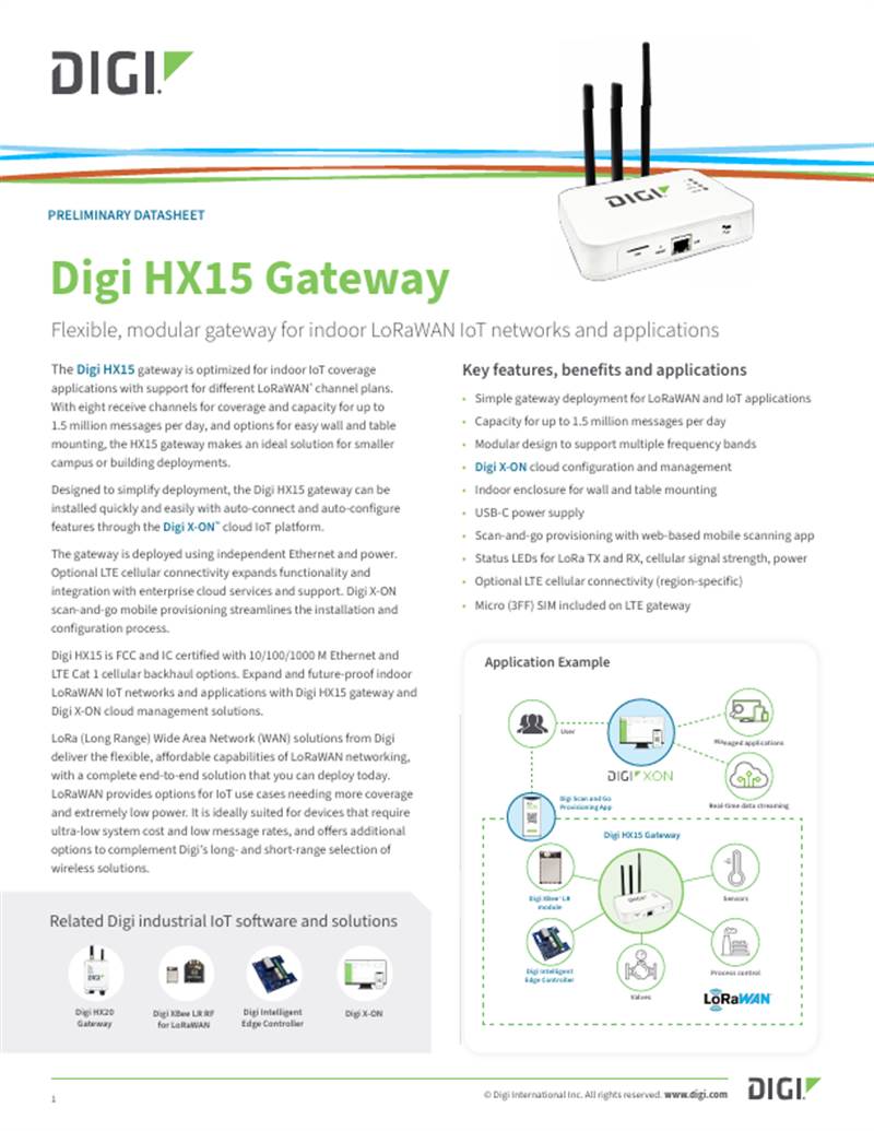 Digi HX15 Gateway Datasheet