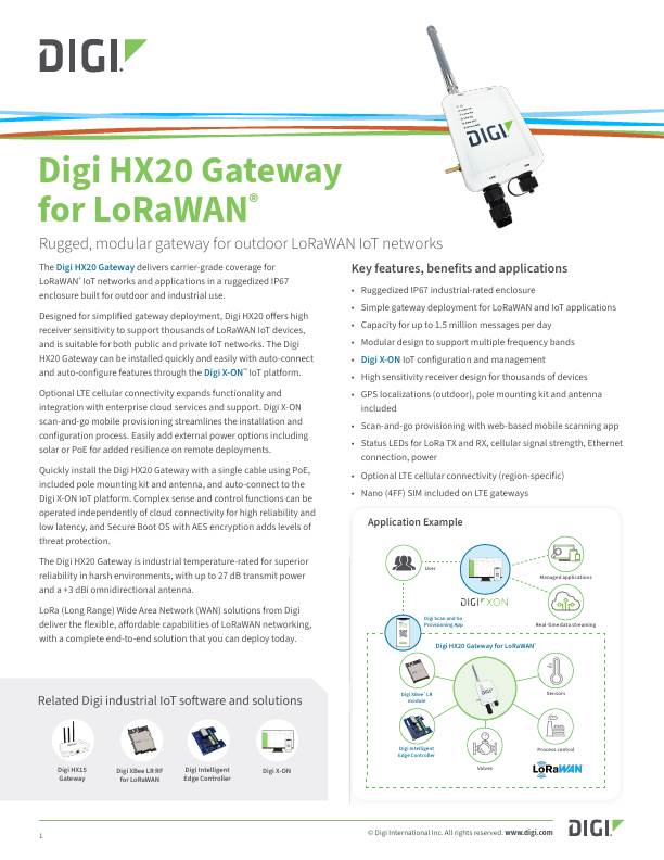 Digi HX20 Gateway for LoRaWAN Datasheet cover page