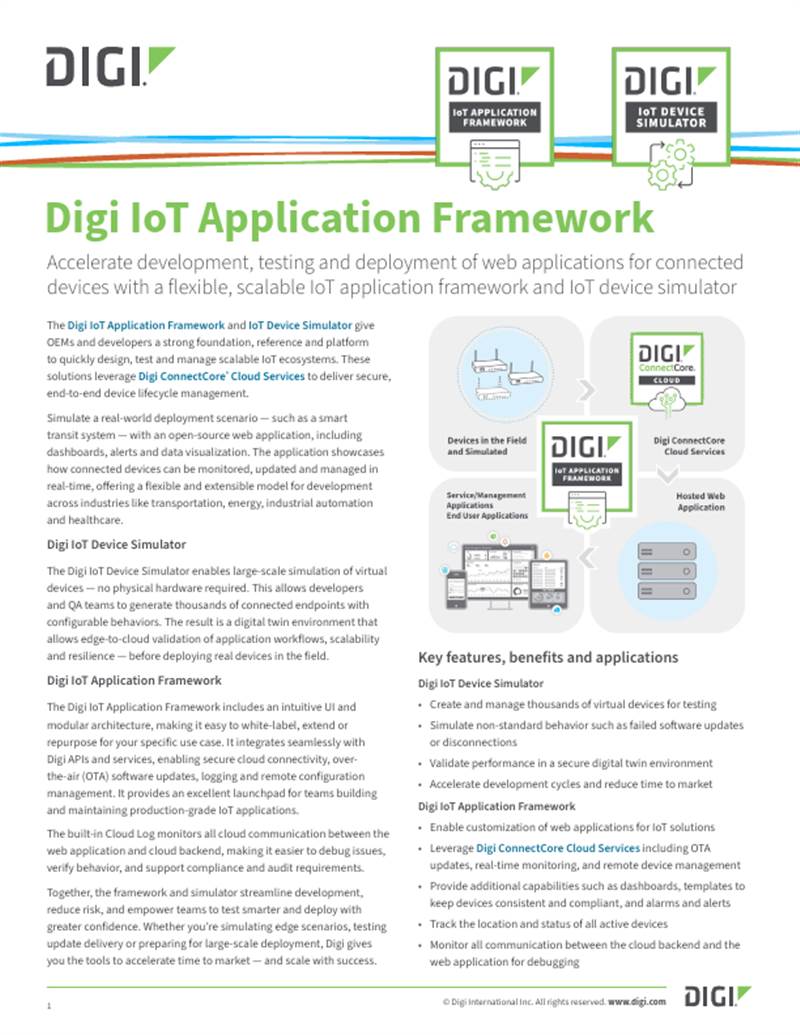 Digi IoT Application Framework and IoT Device Simulator Datasheet