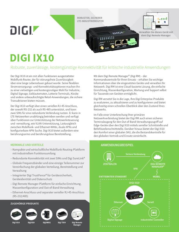 Digi IX10 Datenblatt (Deutsch) Deckblatt