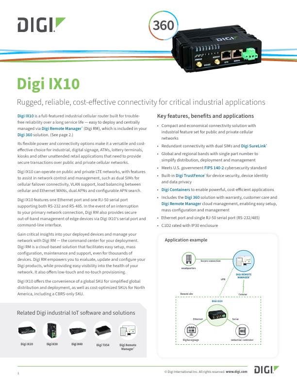 Digi IX10 数据表封面页