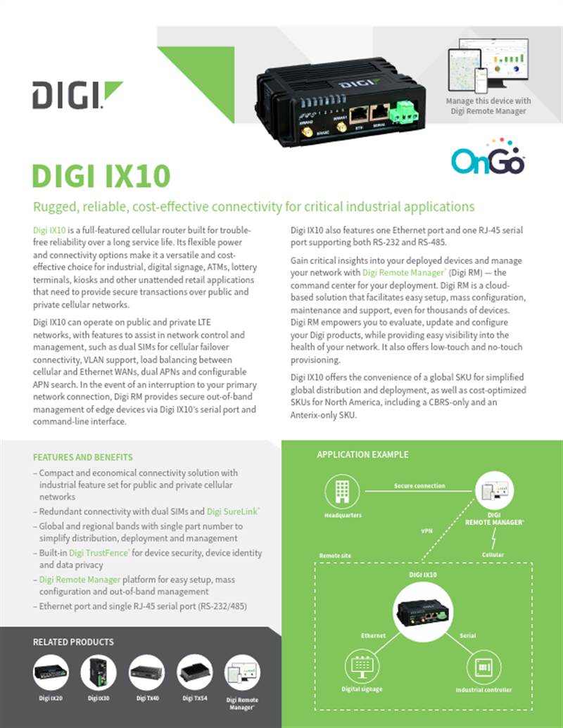 Digi IX10 Datenblatt