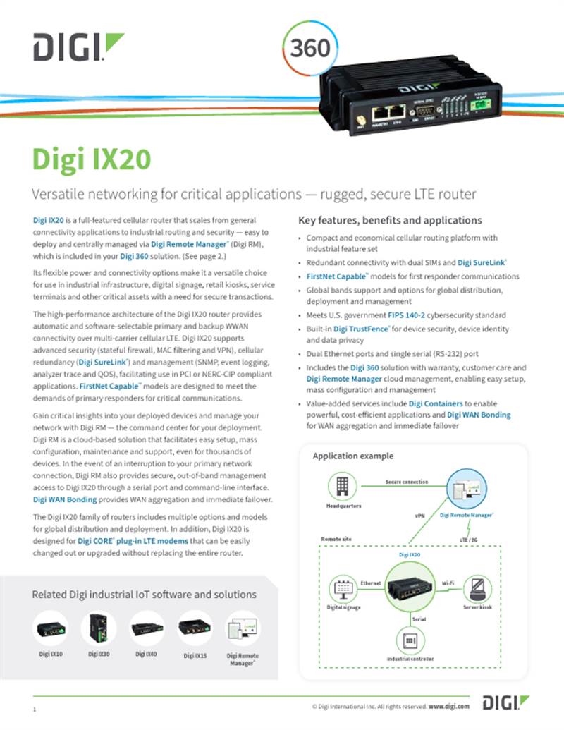 Digi IX20 4G LTE router | Digi International