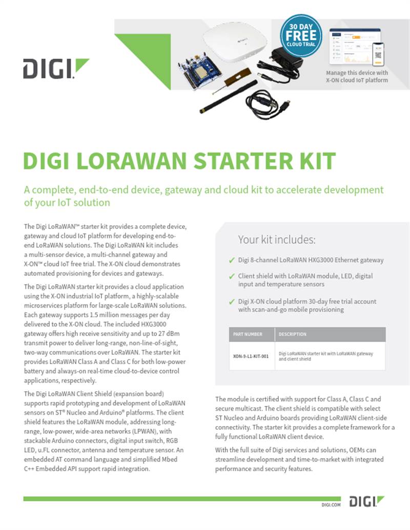 Hoja de datos del kit de inicio Digi LoRaWAN