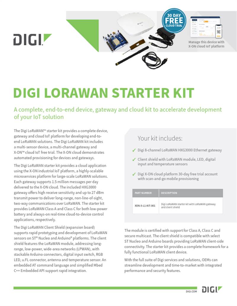 Digi LoRaWAN 入门套件数据表