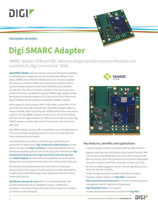 Digi SMARC Adapter Datasheet cover page