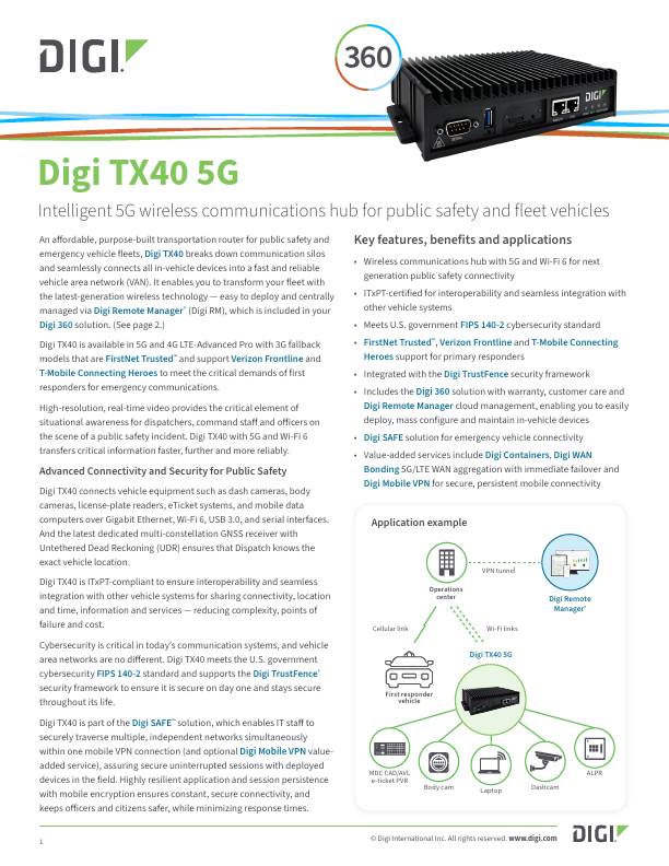 Digi TX40 Datenblatt Deckblatt