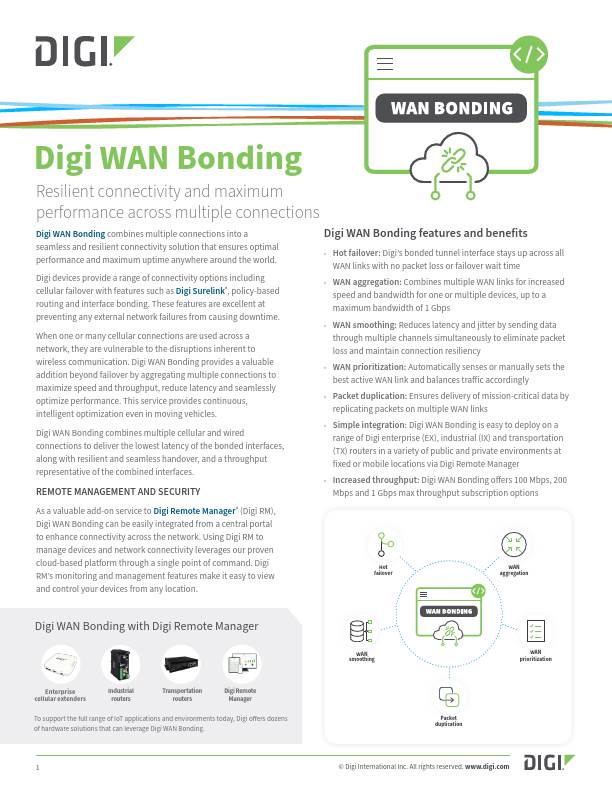 Page de couverture de la fiche technique Digi WAN Bonding