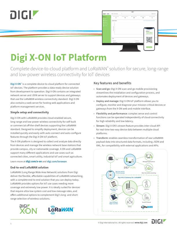 Digi X-ON IoT Platform Datasheet cover page