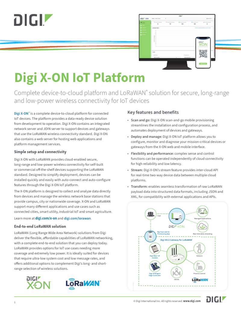 Fiche technique de la plate-forme Digi X-ON IoT