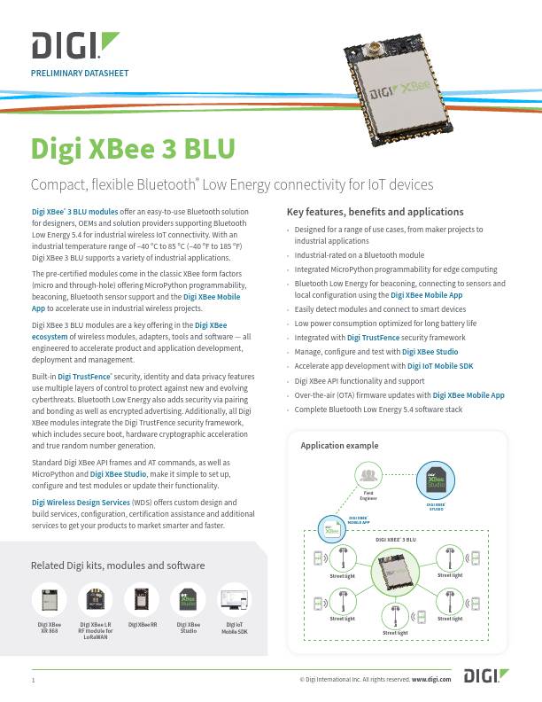 Digi XBee 3 BLU Datasheet cover page
