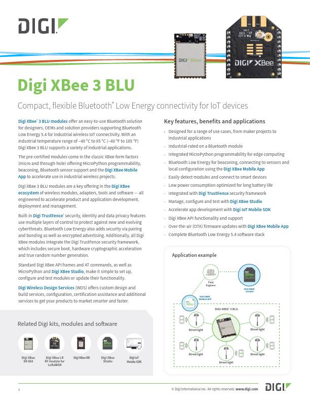 Digi XBee 3 BLU Datasheet cover page