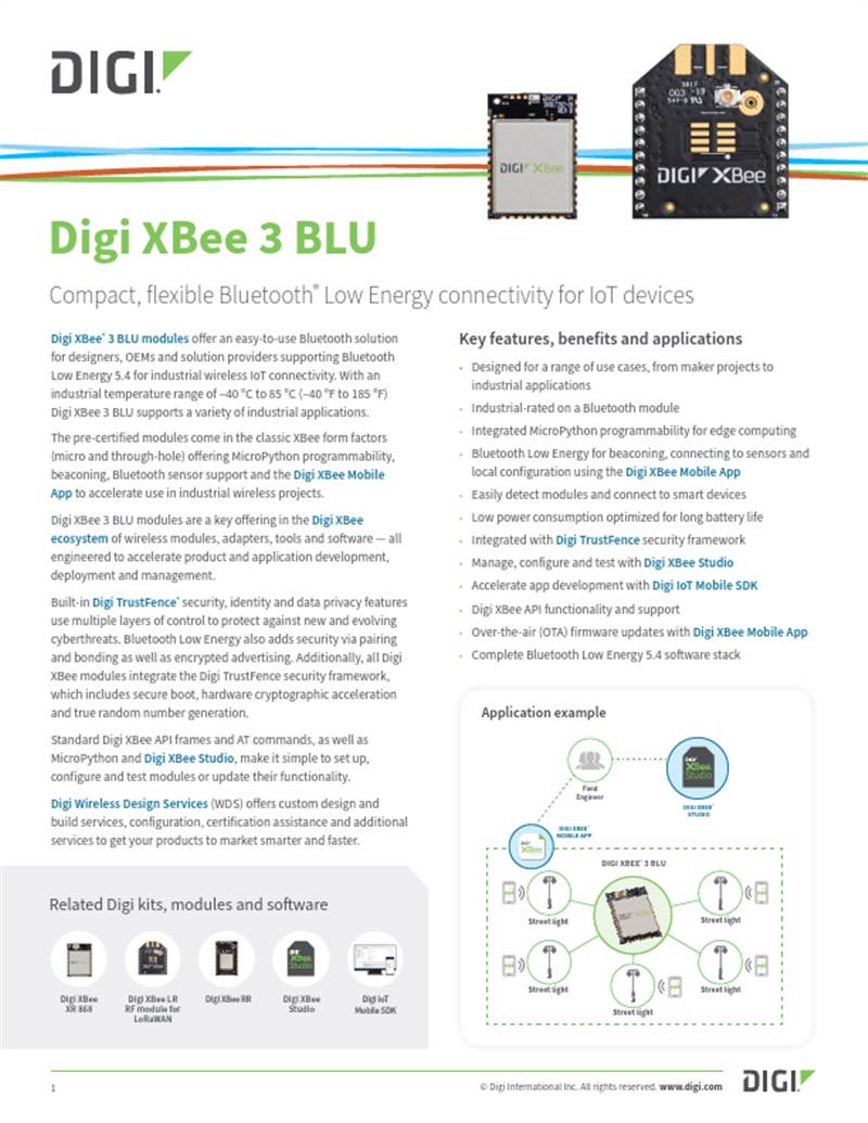 Digi XBee 3 BLU 数据表