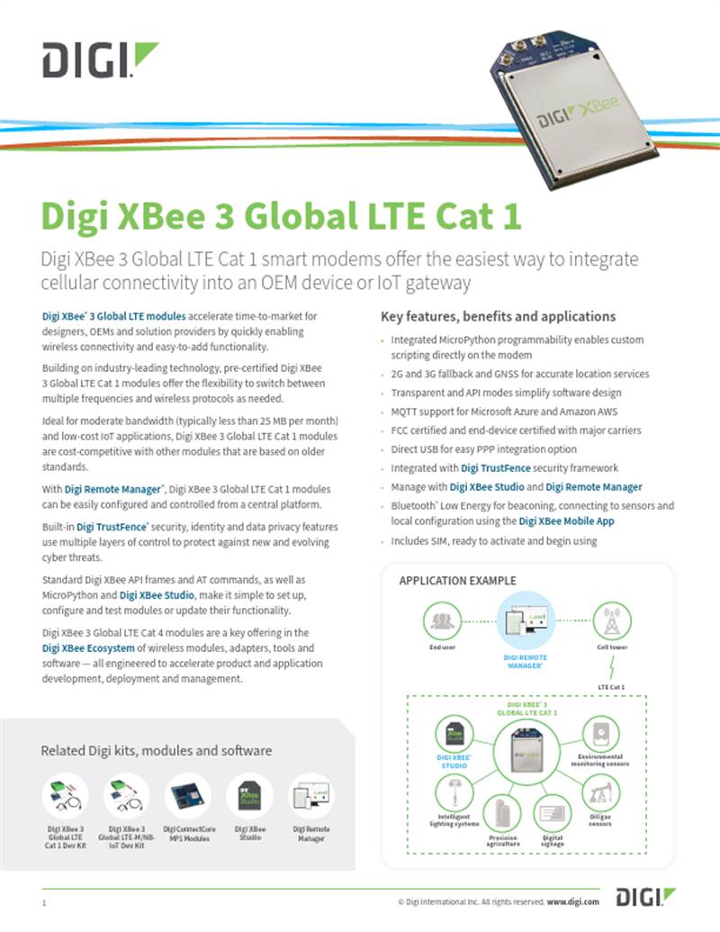 Digi XBee 3 Global LTE Cat 1 Datasheet