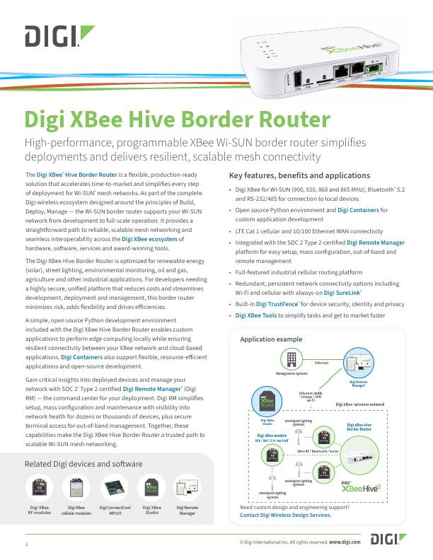 Digi XBee Border Router Datenblatt Titelseite