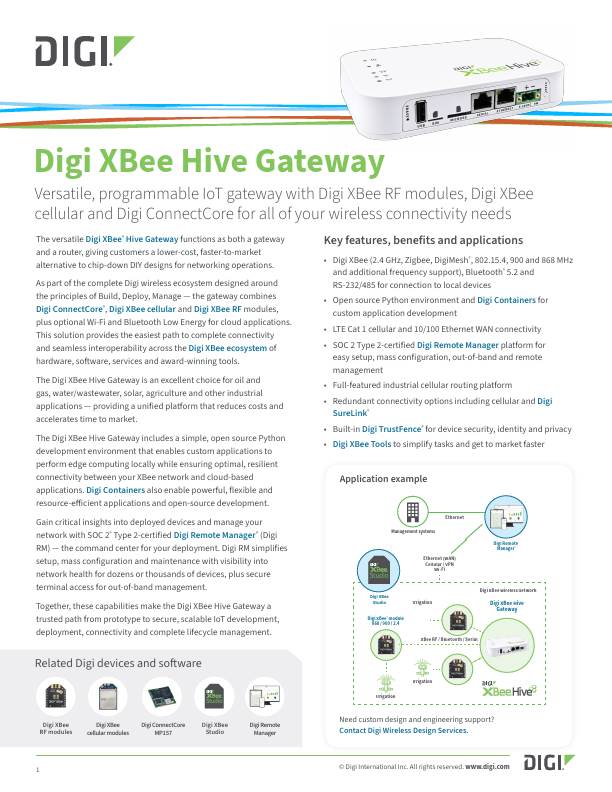 Digi XBee Gateway Datenblatt Titelseite