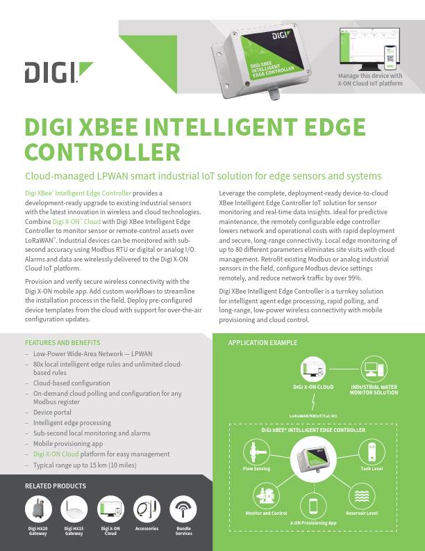 Digi XBee Intelligent Edge Controller Datenblatt Deckblatt
