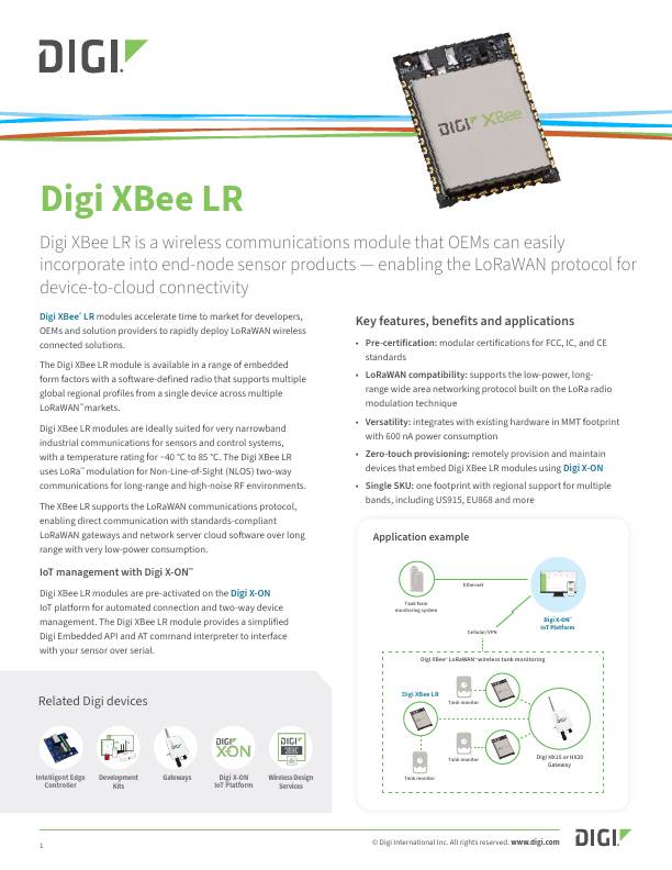 Digi XBee LR-Datenblatt Deckblatt